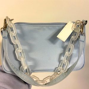Baby blue shoulder bag with two straps